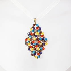 Pendant 45cm - Xochitl Rhombus M-Yellow Organza - Pendant 45cm - Laiton bronze